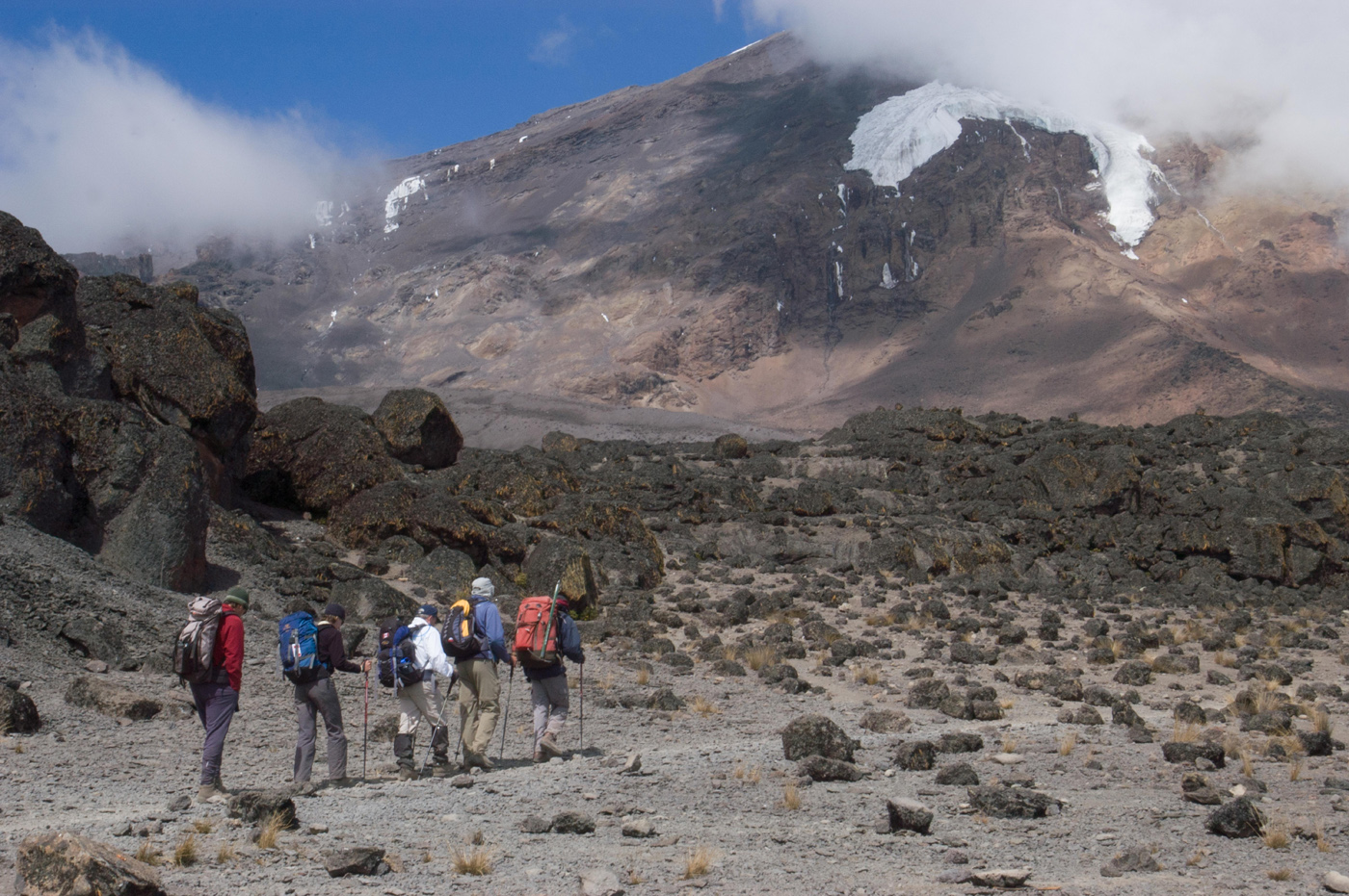 Group of climbers en route to Lava Tower Kilimanjaro Tanzania